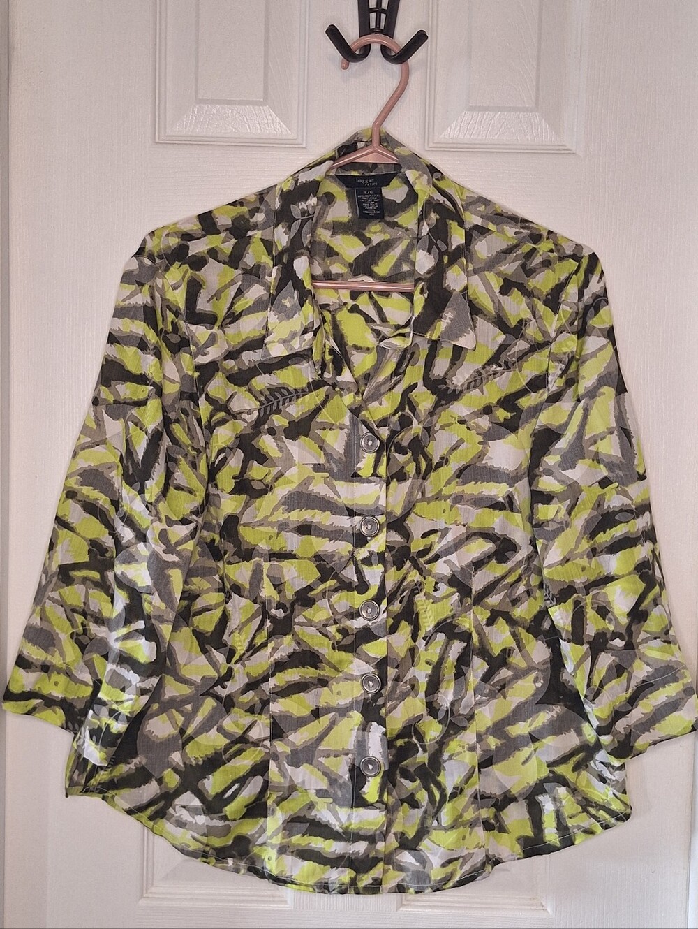 Haggar Lime Green and Gray Abstract Button-Front Shirt